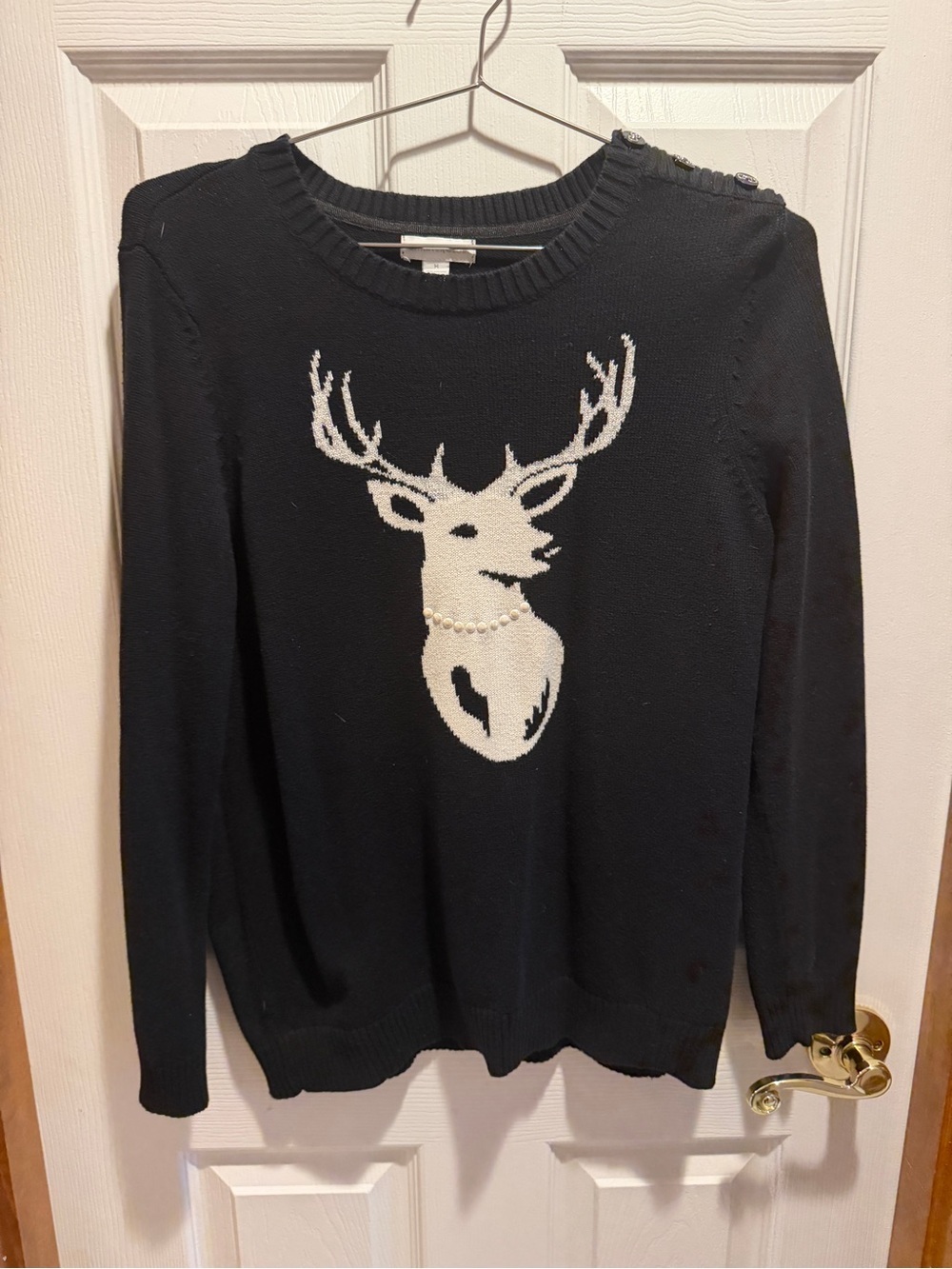 Charter Club Black Sweater with White Deer Graphic